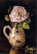 Hirst, Claude Raguet White Rose in a Glazed Ceramic Pitcher with Floral Design painting